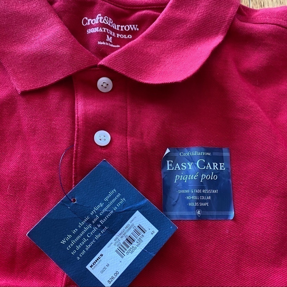 NWT Croft & Barrow easy care mens red 3 button short sleeve polo top